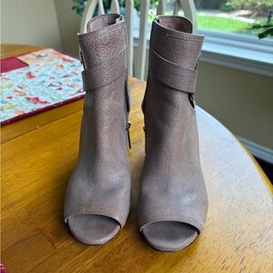 Donald J. Pliner Brown Ankle Booties with Open Toe and Stacked Heel